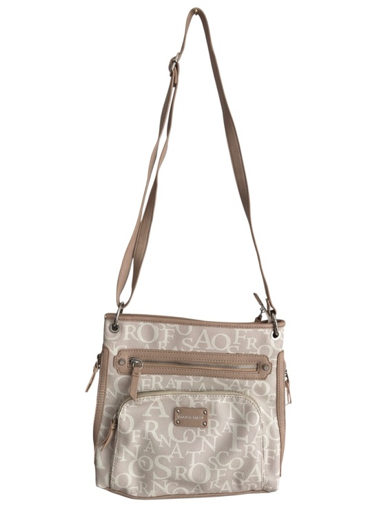 Franco Sarto Handbags - Neutral Monogram Crossbody Bag Multi Zip Beige Taupe Handbag Multi Compartment
